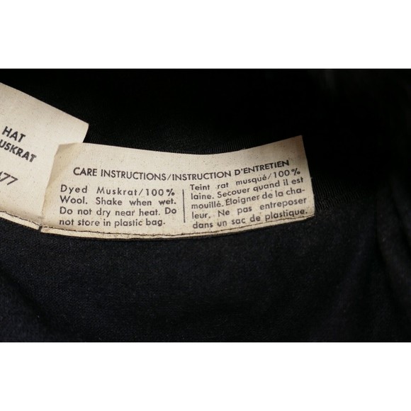 Canadian Hat Mfg Co 1980's Black Muskrat Fur Hat with Wool Scarf Ties - Picture 7 of 9